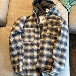 American Eagle Outfitters Plaid Shirt Jacket - Gray and Black